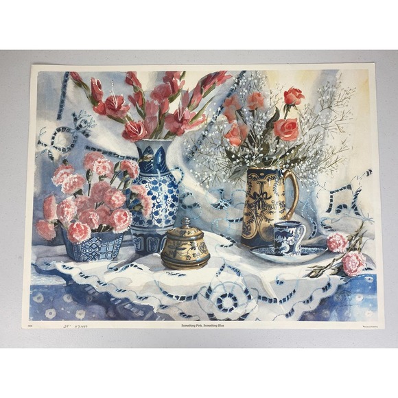 VTG Joy Evans "Something Pink, Something Blue" signed art print poster - Picture 1 of 4